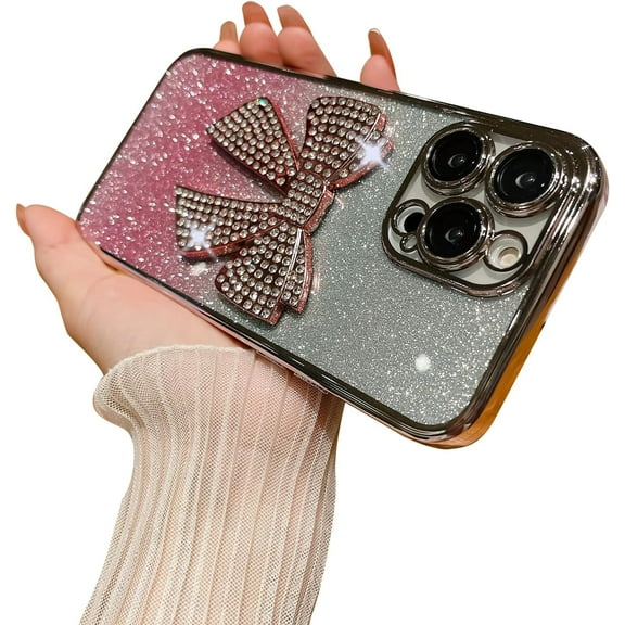 Phone 12 Pro Max Case Bow Glitter Rhinestone Bling Plating Luxury Women Girl Phone Case,Shine Diamond Case for iPhone 12 Pro Max Protective Cover,Clear Gradient Blue