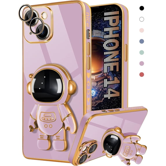 Phone 14 Pro Case Astronaut Cute Girls Women Girly Unique Phone Cases with Hidden Stand Kickstand 6D Design with Camera Lens Protector Cover for 14 Pro 6.1''