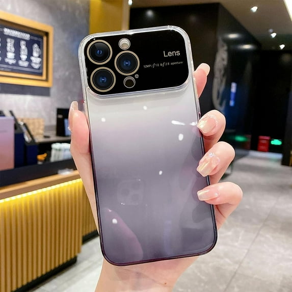 for Phone 14 Pro Max Case Gradient Crystal Case, Wide Lens Camera Protection Clear Back Cover with Screen Protector Shockproof Cover for Girls Women -Black