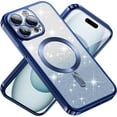 thumbnail image 1 of for Phone 15 Pro Max Case Magnetic Clear Shockproof Cute Transparent Silicone Soft TPU Luxury Plating Bumper Phone Case (iPhone 15 Pro Max, Gradient Glitter Blue), 1 of 12