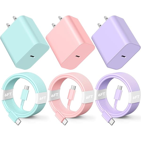 Phone 16 15 Charger Fast Charging, 3 Pack 20W USB C Colorful Wall Charger Block with 6ft USB-C to C Cable Compatible with iPhone 16 15 Pro/Plus/Pro Max,Pad Pro 12.9/11 inch,Pad Air 5th