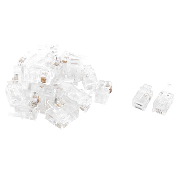 Phone 4P4C RJ9 Telephone Cable End Adapter Connector Plug Clear 22pcs