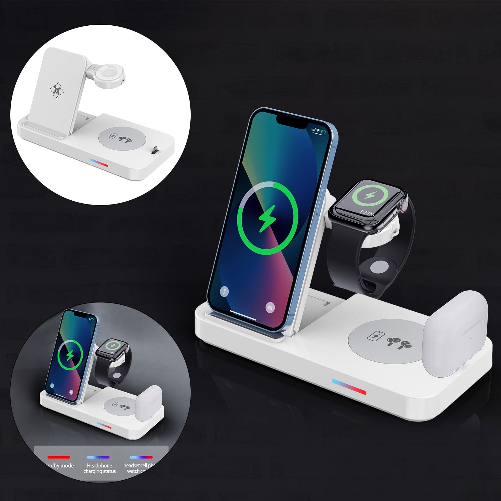Phone Accessories 4 In 1 Magnetic Wireless Charger Station Fast Wireless Charging Stand 15W For I-Phone For Air-Pods For