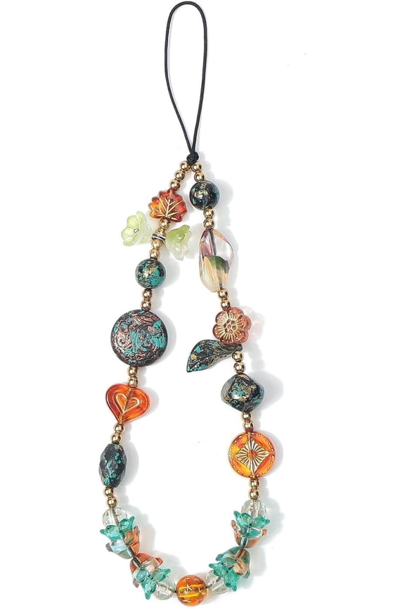 Phone Beaded Strap Cute Vintage Butterfly Flowers Artistic Chain Aesthetic Universal Cell Phone Lanyard Wrist Strap Accessories for Bag Airpods Camera Pendants Decor-Green