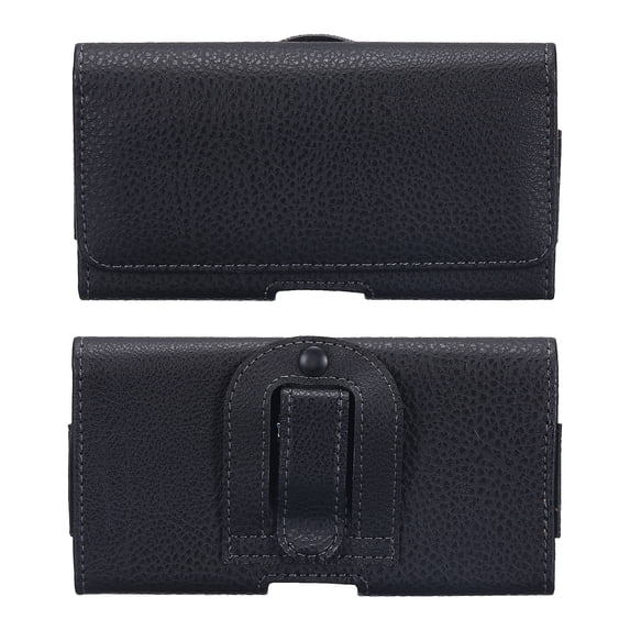 Phone Belt Holder Case for 5.0-5.2" Cell Phones, Horizontal Grain Leather Phone Belt Pouch, Black