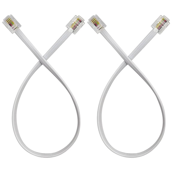 Phone Cable 1 Foot Short Telephone Line Cord with RJ11 6P4C Connectors for Landline Phone, Fax Machine and Modem, for Both in-wall and Out-wall Using, White, 2 Pack, AV04222