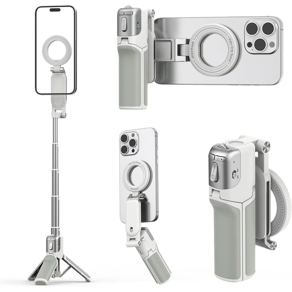 Phone Camera Grip with Selfie Stick Tripod, Cellphone Accessories Detachable Wireless Shutter Button for iPhone 16 17 Pro Max, Comfort Ergonomic Smartphone Handle Holder, White