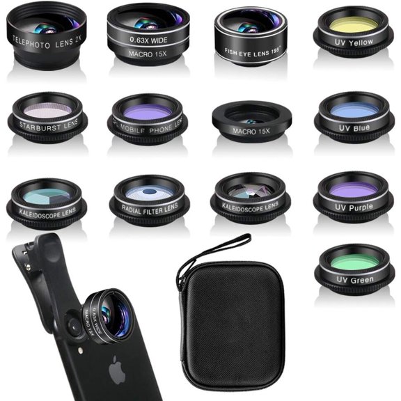 Phone Camera Lens Kit (13 Pieces) for iPhone 11 Xs 10 8 7 6 Plus SE Samsung and Most Andriod Phone- Wide Angle & Macro Lens+Fisheye More