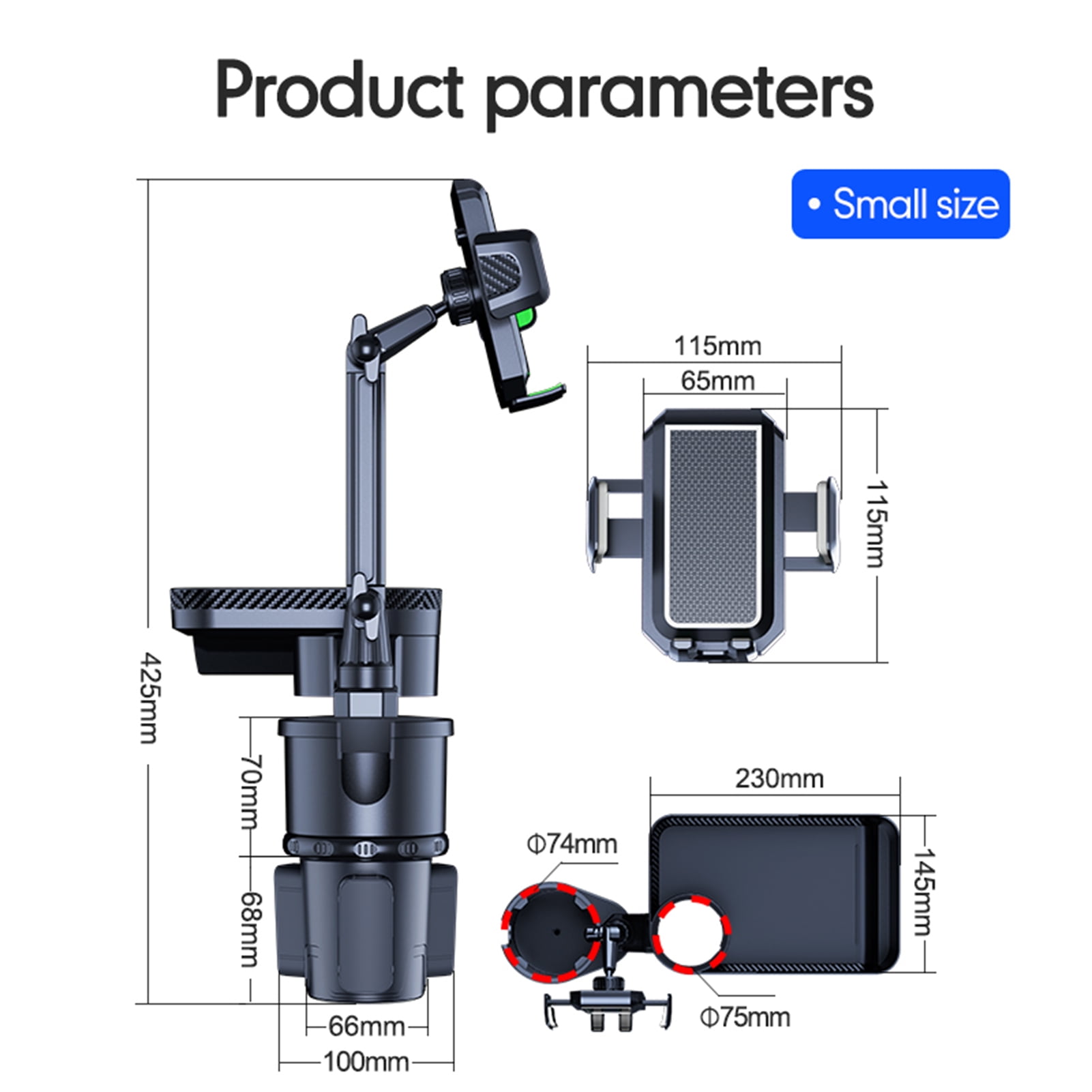 Phone Car Cup Holder Multifunctional Cup Holder Expander With 360 Rotation Tray Mobile Phone Holder Adjustable Base Auto Front Back Seat Organizer Size S, Green