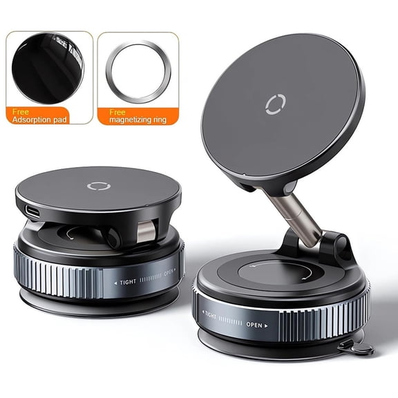 Phone Car Mount Wireless Charger, Universal Dashboard & Windshield Phone Holder, Vacuum Suction Cup Magnetic Adsorption, Compatible MagSafe Charging