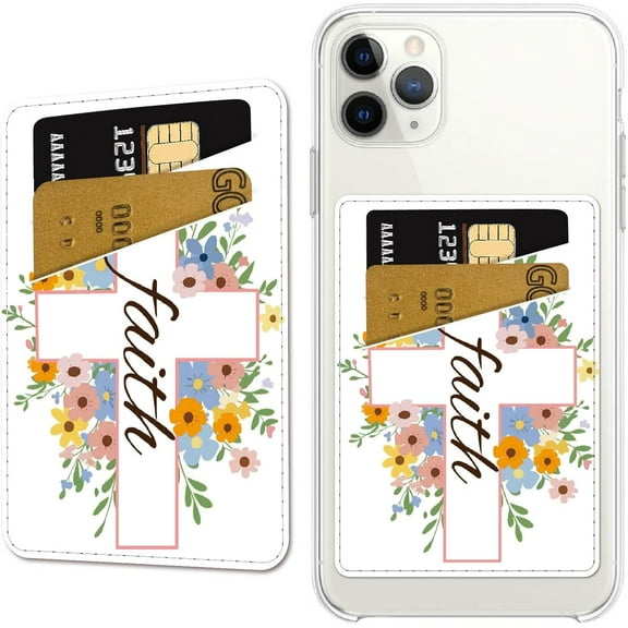 Phone Card Holder Leather Cell Phone Wallet Stick on Adhesive Credit Card Holder Slim Double Pocket Sticker for Back of Phone Case Compatible with