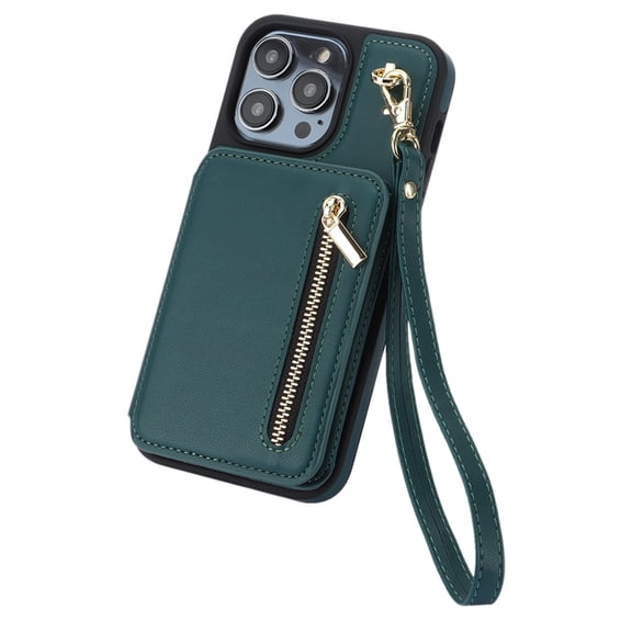 Phone Cas E Wallet Cas E For I P Hone 15 PU Leather Flip Cover With Hand Strap With Card Slots Crossbody Lanyard
