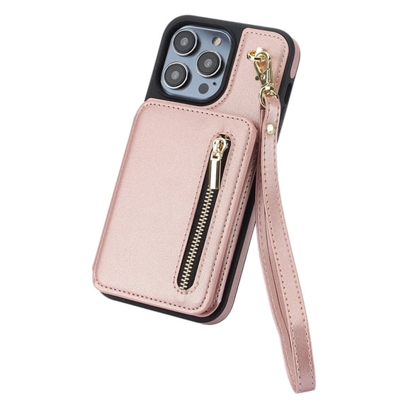 Phone Cas E Wallet Cas E For I P Hone 15 PU Leather Flip Cover With Hand Strap With Card Slots Crossbody Lanyard