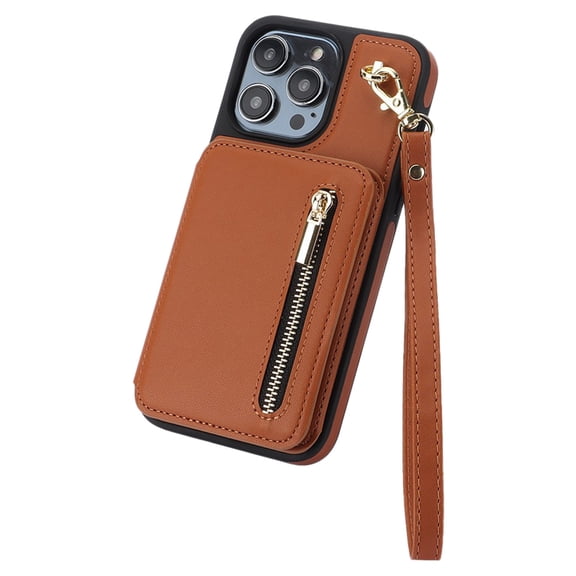 Phone Cas E Wallet Cas E For I P Hone 15 PU Leather Flip Cover With Hand Strap With Card Slots Crossbody Lanyard