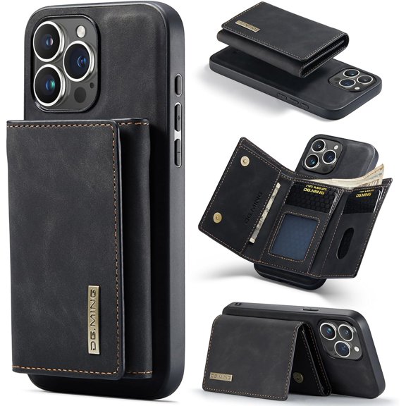 Phone Case 2 in 1 Wallet Case Compatible for iPhone 15 Pro, DG.MING Retro Leather Magnetic Detachable with Trifold Wallet Cash Slot Credit Cards Holder