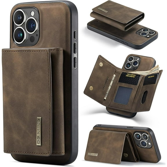 Phone Case 2 in 1 Wallet Case Compatible for iPhone 15 Pro, DG.MING Retro Leather  Magnetic Detachable with Trifold Wallet Cash Slot Credit Cards Holder