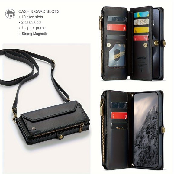 Wallet Phone Case Support Wireless Charging with Blocking Card Holder, Flip Folio Book Faux Leather Protective Phone Cover for iPhone 17/Air/16e/16/11/12/13/14/15/13/7/8 Plus/SE