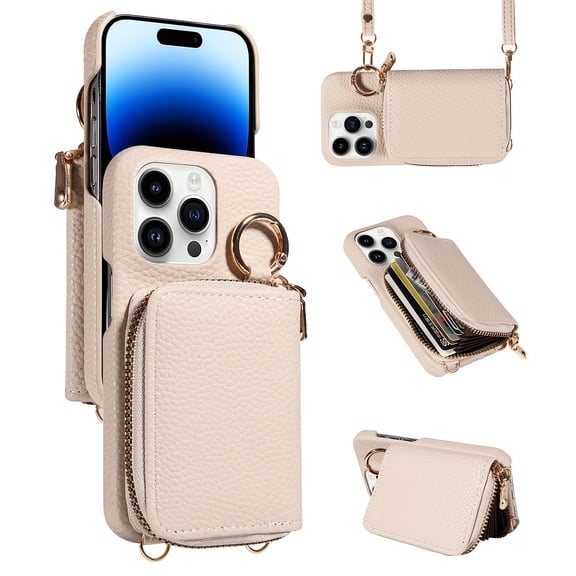 Phone Case - Anti Drop Faux Leather Phone Case with Zipper Lanyard Wallet Card Holder For, Iphone14/14Plus/14Pro/14Promax, 13/13Mini/13Pro/13Promax, 12/12Mini/12Pro/12Promax, 11/11Pro/11Pro Max