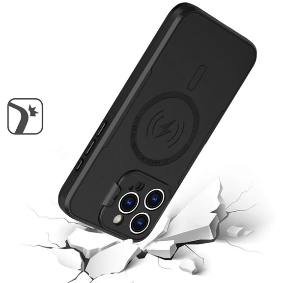Phone Case for Apple iPhone 12 Pro Max Magnetic Hybrid with Camera Cap Stand Guard and Compatible with MagSafe Shockproof Protective Durable Cover [Black]