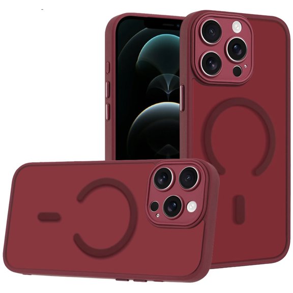 Phone Case for Apple iPhone 12 Pro Max Matte Frosted Magnetic Back Hybrid Hard PC Soft TPU Camera Protection Slim Shock Absorbing Anti Fingerprint Cover [Burgundy]