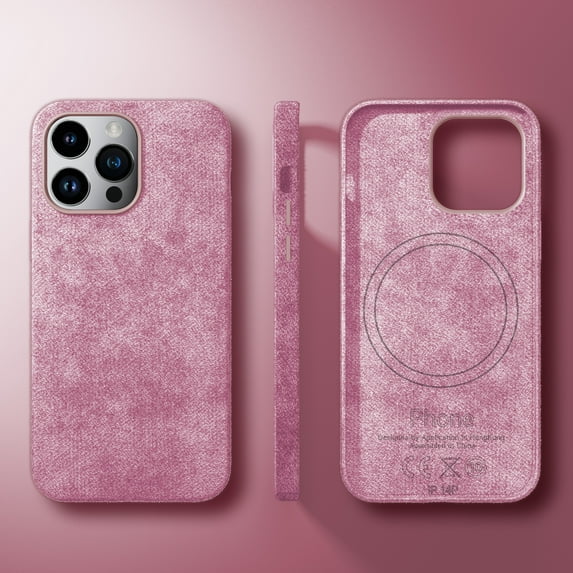 Phone Case for Apple iPhone 12 Pro Max, Vintage Handmade Fully-Wrapped Synthetic Suede Cover, Compatible with Magsafe Wireless Charging Shockproof Anti-scratch for iPhone 12 Pro Max, Pink