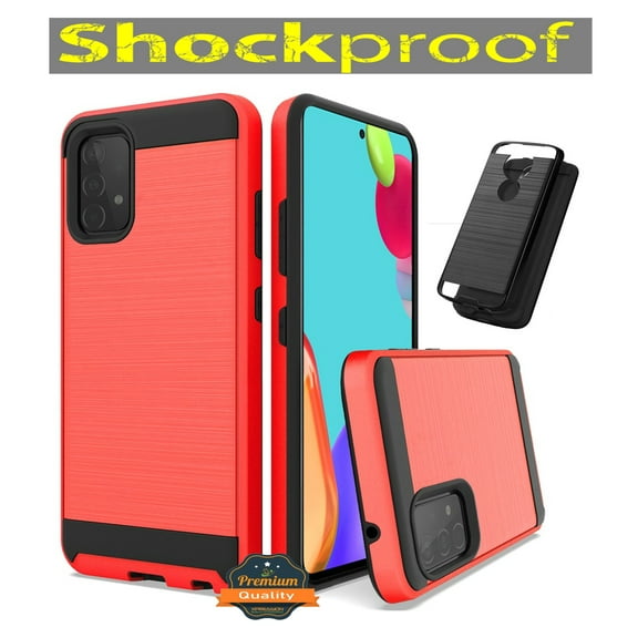 Phone Case for Apple iPhone 13 (6.1") Hybrid Rugged Brushed Metallic Design [TPU + Hard PC] Dual Layer Shockproof Armor Impact Cover for iPhone 13 / 6.1" - Red