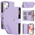 thumbnail image 1 of Phone Case for Apple iPhone 13, Premium iPhone 13 Case with Wallet, Card Holder, Coin Zipper Pocket Shockproof Flip Cover Stand with Wrist Strap & Detachable Shoulder Strap,Purple, 1 of 11