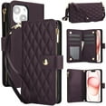 thumbnail image 1 of Phone Case for Apple iPhone 13, Premium iPhone 13 Case with Wallet, Card Holder, Coin Zipper Pocket Shockproof Flip Cover Stand with Wrist Strap & Detachable Shoulder Strap,Darkpurple, 1 of 11