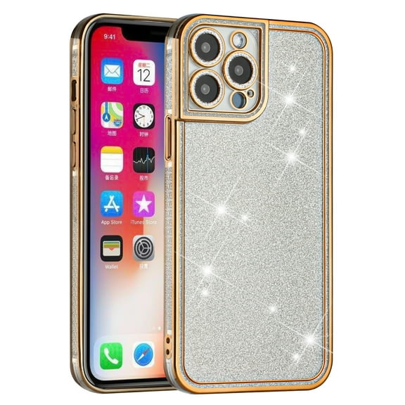 Phone Case for Apple iPhone 13 Pro Max Luxury Chromed Edge Glitter Star Bling Thick TPU Shiny Bling Protective Frame Cover fit iPhone 13 Pro Max - Gold
