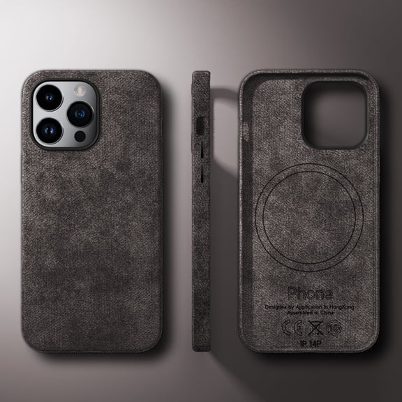 Phone Case for Apple iPhone 13 Pro Max, Vintage Handmade Fully-Wrapped Synthetic Suede Cover, Compatible with Magsafe Wireless Charging Shockproof Anti-scratch for iPhone 13 Pro Max, Gray