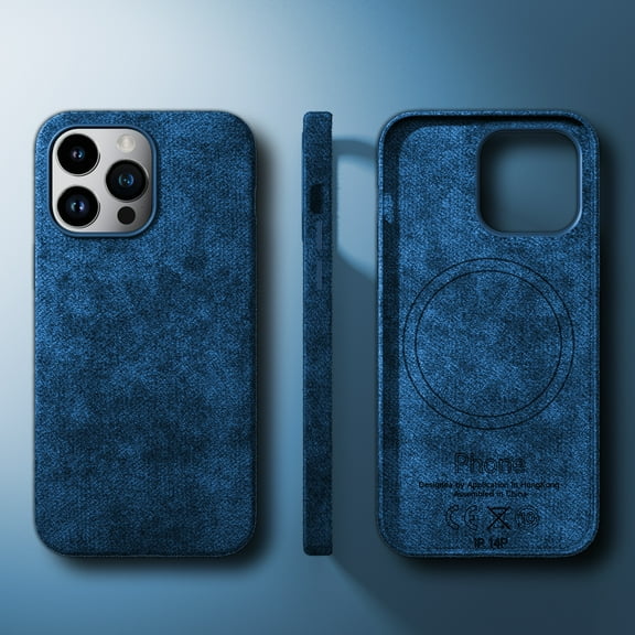 Phone Case for Apple iPhone 13 Pro Max, Vintage Handmade Fully-Wrapped Synthetic Suede Cover, Compatible with Magsafe Wireless Charging Shockproof Anti-scratch for iPhone 13 Pro Max, Blue