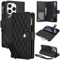 thumbnail image 1 of Phone Case for Apple iPhone 13 Pro, Premium iPhone 13 Pro Case with Wallet, Card Holder, Coin Zipper Pocket Shockproof Flip Cover Stand with Wrist Strap & Detachable Shoulder Strap,Black, 1 of 16