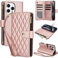 thumbnail image 1 of Phone Case for Apple iPhone 13 Pro, Premium iPhone 13 Pro Case with Wallet, Card Holder, Coin Zipper Pocket Shockproof Flip Cover Stand with Wrist Strap & Detachable Shoulder Strap,Rosegold, 1 of 13