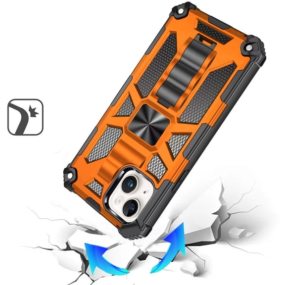 Phone Case for Apple iPhone 14/13 Built in Magnetic Hiden Kickstand Shockproof Rugged Armor Grip Hybrid Heavy Duty Anti Slip Protective Style Cover [Cosmic Orange]