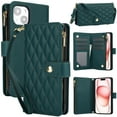 thumbnail image 1 of Phone Case for Apple iPhone 14 Plus, Premium iPhone 14 Plus Case with Wallet, Card Holder, Coin Zipper Pocket Shockproof Flip Cover Stand with Wrist Strap & Detachable Shoulder Strap,Green, 1 of 11