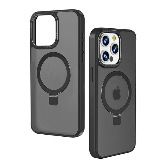 Phone Case for Apple iPhone 15 Pro Max (6.7") Invisible Stand Magnetic Circle Hybrid TPU Frosted PC Compatible with MagSafe Shockproof Cover [ Black ]