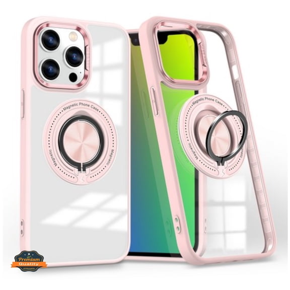 Phone Case for Apple iPhone 17 AIR Clear Transparent Back Hybrid with Rotating Ring Stand, MagSafe Compatible Shockproof Slim TPU PC Cover Fit for Apple iPhone 17 Air (6.6") (Pink)