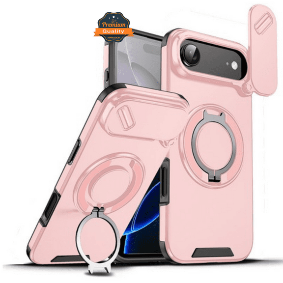 Phone Case for Apple iPhone 17 AIR Hybrid Case with 360° Magnetic Ring Stand, Camera Slide Protector & Compatible with MagSafe Cover Fit for Apple iPhone 17 Air (6.6") (Pink)