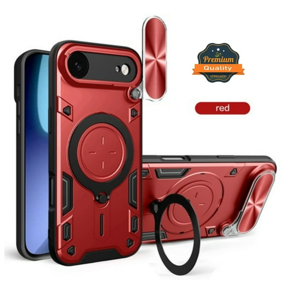 Phone Case for Apple iPhone 17 AIR Hybrid Shockproof with Magnetic Ring Stand, Compatible with Magsafe & Sliding Camera Lens Protector Cover Fit for Apple iPhone 17 Air (6.6") (Red)