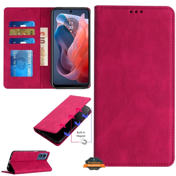 Phone Case Cover for Apple iPhone 17 AIR Wallet Pouch with Credit Card Holder Flip, Magnetic Closure Vegan Leather and Stand (Hot Pink)