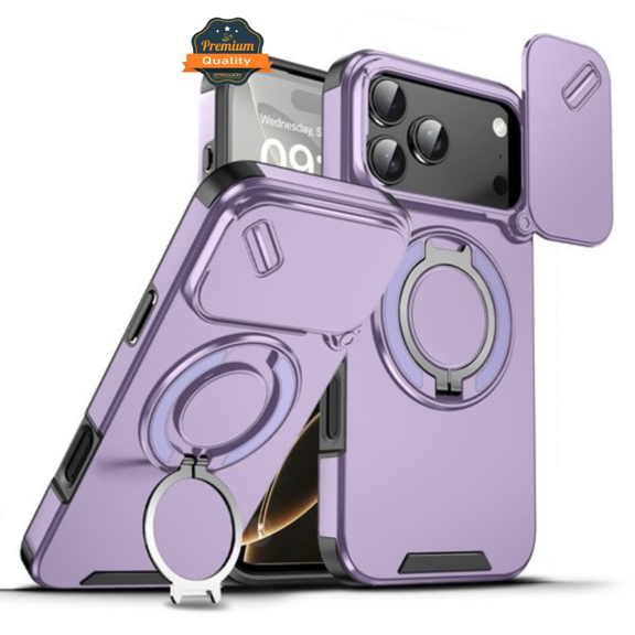 Phone Case for Apple iPhone 17 Pro Max Hybrid Case with 360° Magnetic Ring Stand, Camera Slide Protector & Compatible with MagSafe Cover Fit for Apple iPhone 17 Pro Max (6.9") (Purple)