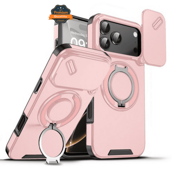 Phone Case for Apple iPhone 17 Pro Max Hybrid Case with 360° Magnetic Ring Stand, Camera Slide Protector & Compatible with MagSafe Cover Fit for Apple iPhone 17 Pro Max (6.9") (Pink)