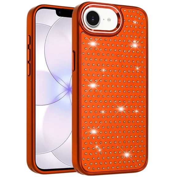 Phone Case for Apple iPhone 17E /16E Luxury Diamond Bling Sparkle Chrome Metallic Edge Shockproof Durable Protective Stylish Premium Hybrid Design Cover [Cosmic Orange]