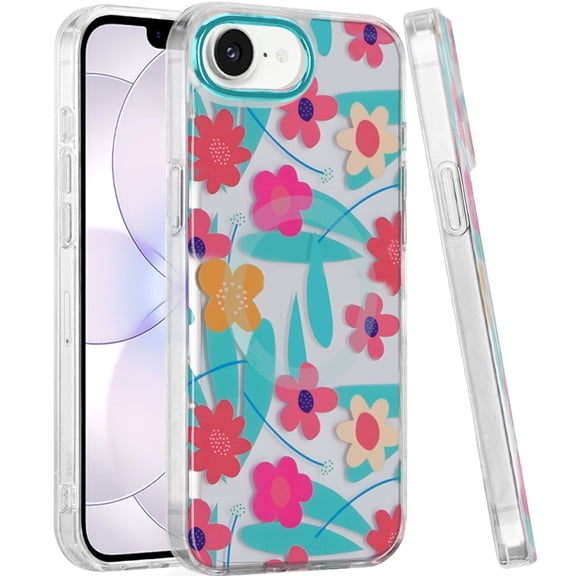 Phone Case for Apple iPhone 17E /16E Stylish Design Shockproof Magnetic TPU IMD Print Rugged Grip Drop Protection Slim Fit Fashion Cover [Pastel Floral Blue]