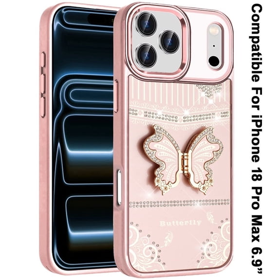 Phone Case for Apple iPhone 18 Pro Max Glitter Bling Butterfly Stand ...