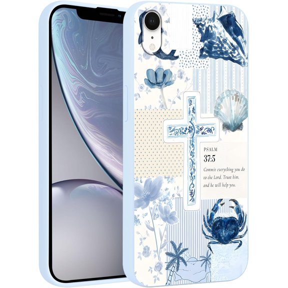 Phone Case for Apple iPhone XR 6.1", Bible Verse God Cross Christian Western Aesthetic Floral Seashell Crab Design Case for Girls Women Soft TPU Protective Cover