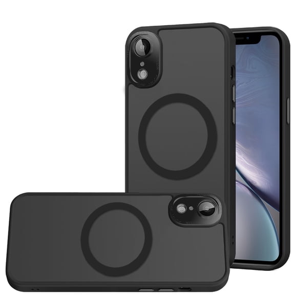 Phone Case for Apple iPhone XR Shockproof Magnetic Hybrid Metal Frame Tempered Camera Glass Lens Protector Military Drop Protection Armor Cover [Black]