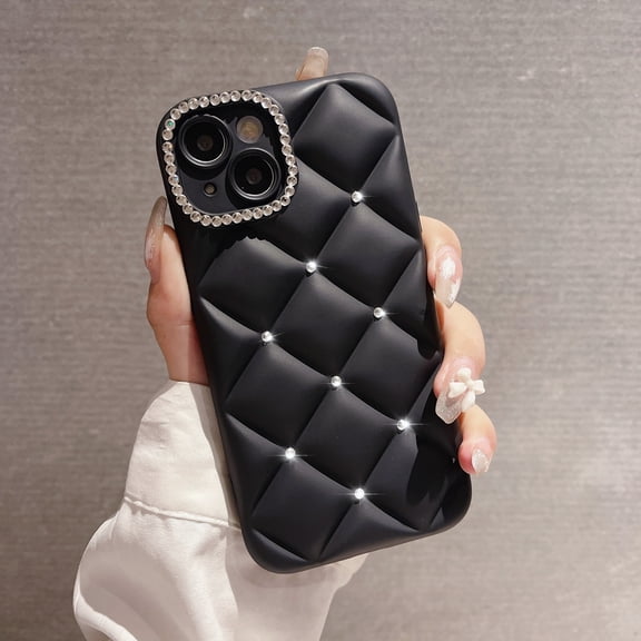 Phone Case • Black Diamond-Patterned Rhinestone Premium Minimalist Frosted • Soft Case • Suitable for iPhone 17 Pro Max/17 Pro/17/16 Pro Max/16/16 Pro/15 Pro/15 Plus/11/12/13/14 Pro Max/11 Pro12 Pro
