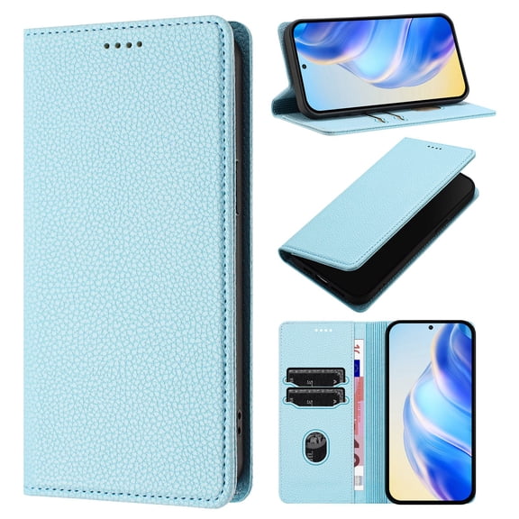 Phone Case for Blackview Wave 9C, Lychee Pattern PU Leather Case with RFID Block Card Slots Stand Magnetic Flip Wallet Cover for Blackview Wave 9C, Blue