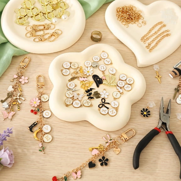Phone Case Charm DIY Kit,Complete Set with Letter Charm Keychain Clip Jump Ring and Tool Personalized Pendant Making Supply